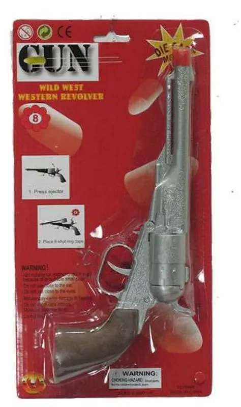 Revolver argenté de cow-boy à crosse brune