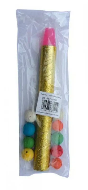 Sarbacane dorée et ses boulettes de papier