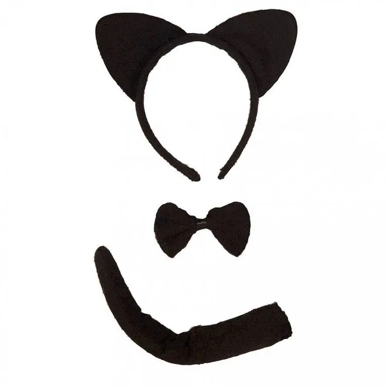 Set d'oreilles, nœud papillon et queue de chat noir