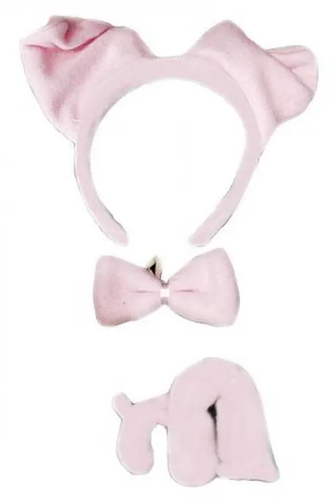 Set d'oreilles, nœud papillon et queue de cochon rose