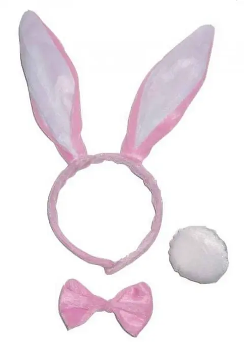 Set d'oreilles, nœud papillon et queue de lapin rose