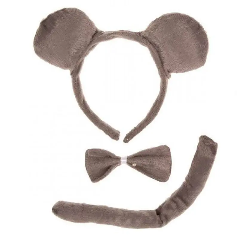 Set d'oreilles, nœud papillon et queue de souris grise