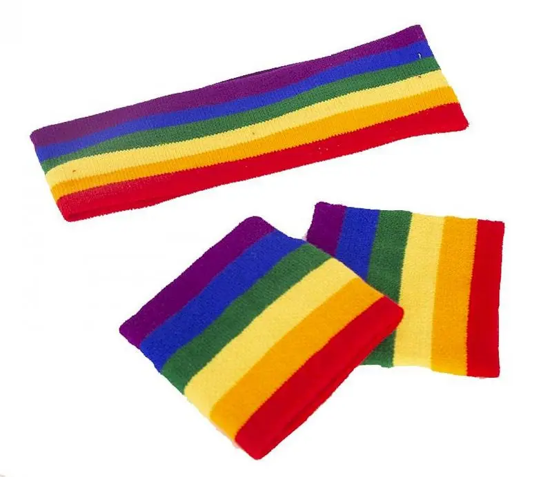 Set de bandeau et poignets éponge arc-en-ciel