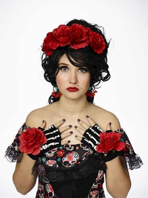 Set Dia de los muertos à couronne de roses et mitaines squelette