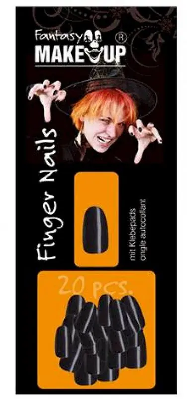 Vingt faux ongles de sorcière noirs autocollants
